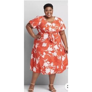 NEW LANE BRYANT PLUS SIZE STARFISH CORAL KNOT WAIST MIDI‎ DRESS SZ 20
